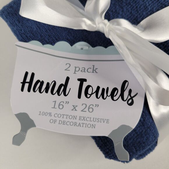 Set 2 Blue Bathroom Hand Towels Beach Embroidered Gold Starfish Shells Nautical - Picture 9 of 11